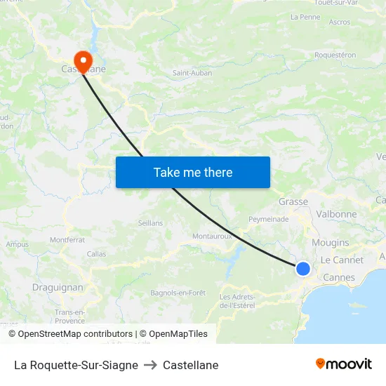 La Roquette-Sur-Siagne to Castellane map