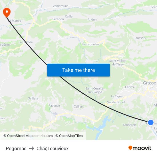 Pegomas to Chã¢Teauvieux map