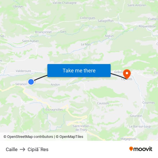 Caille to Cipiã¨Res map