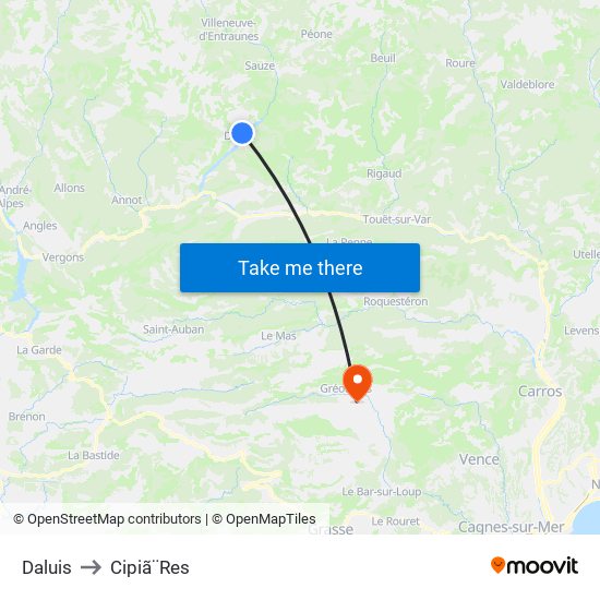 Daluis to Cipiã¨Res map