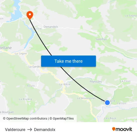Valderoure to Demandolx map