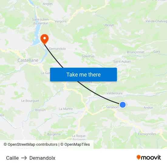 Caille to Demandolx map