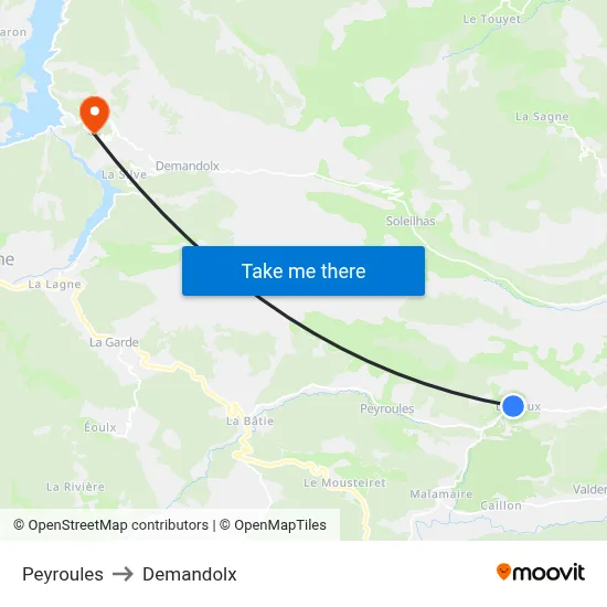 Peyroules to Demandolx map