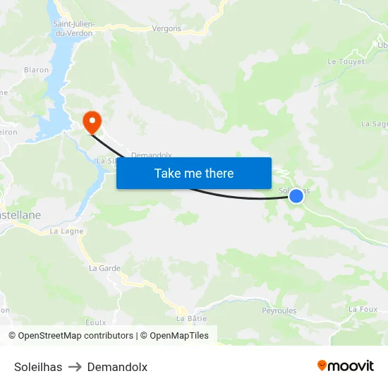 Soleilhas to Demandolx map