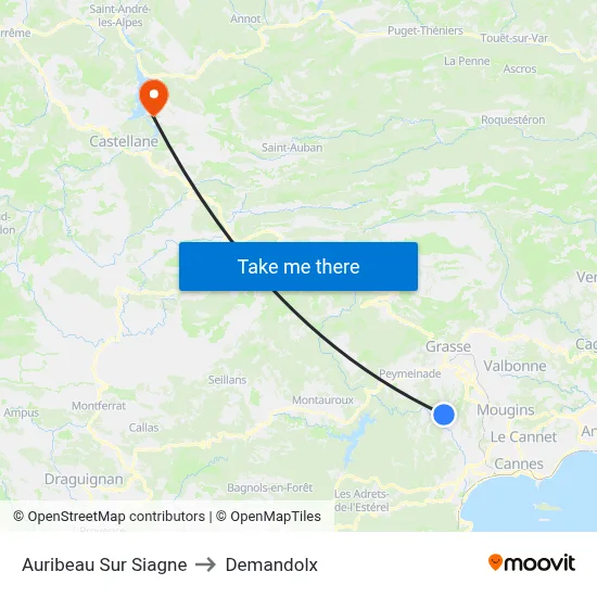 Auribeau Sur Siagne to Demandolx map