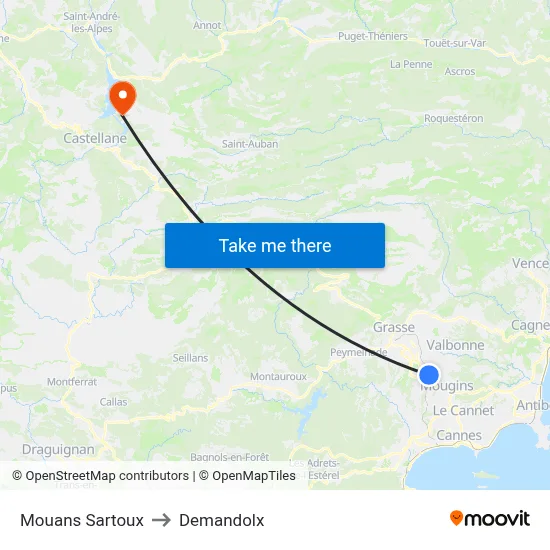 Mouans Sartoux to Demandolx map