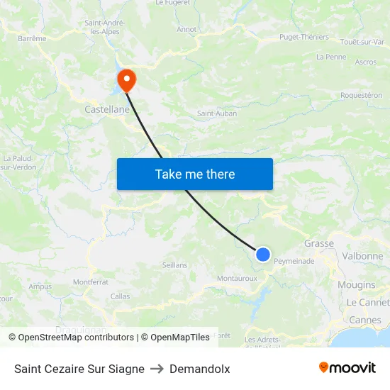 Saint Cezaire Sur Siagne to Demandolx map