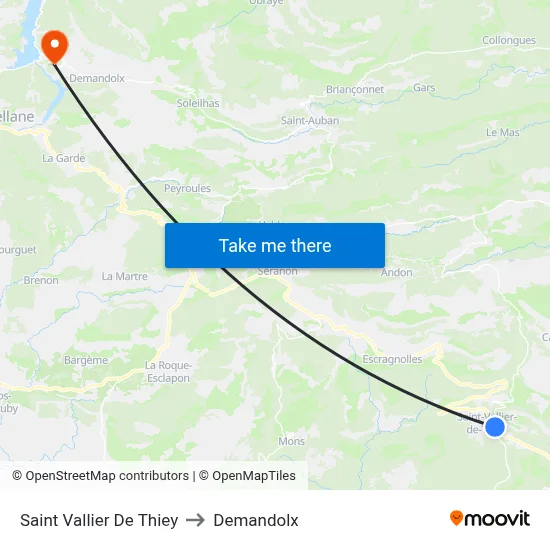 Saint Vallier De Thiey to Demandolx map