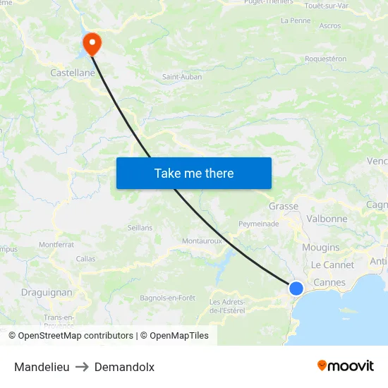 Mandelieu to Demandolx map
