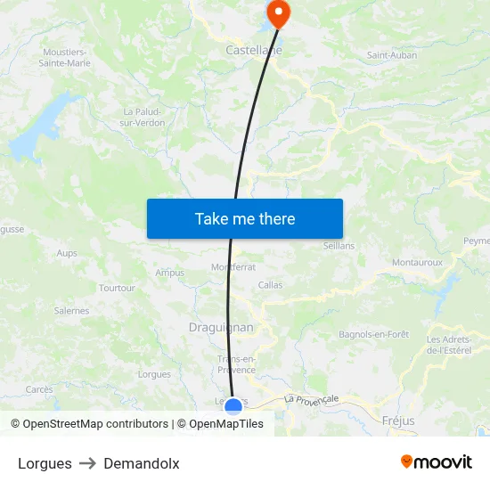 Lorgues to Demandolx map
