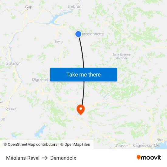 Méolans-Revel to Demandolx map
