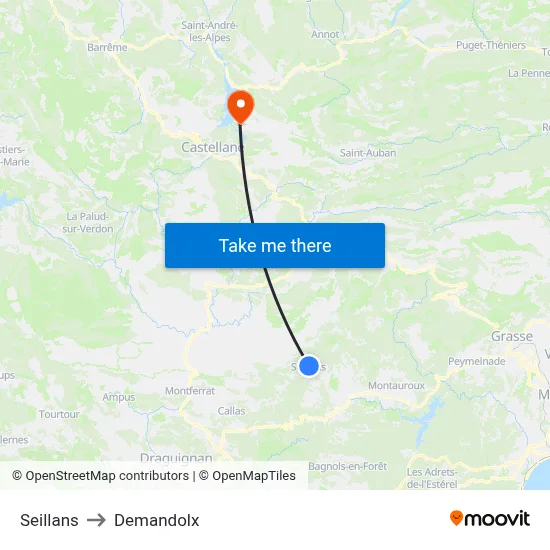 Seillans to Demandolx map