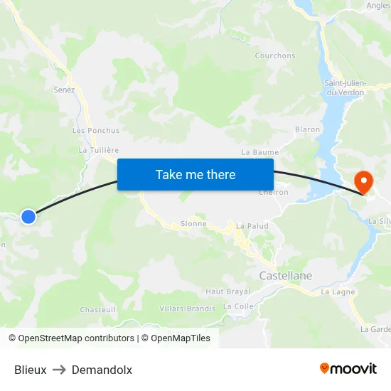 Blieux to Demandolx map