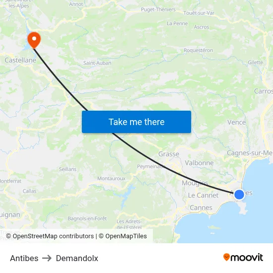 Antibes to Demandolx map