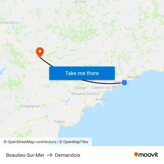 Beaulieu-Sur-Mer to Demandolx map