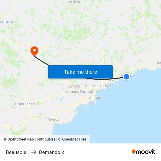 Beausoleil to Demandolx map