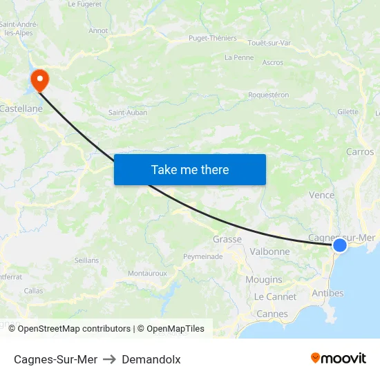 Cagnes-Sur-Mer to Demandolx map