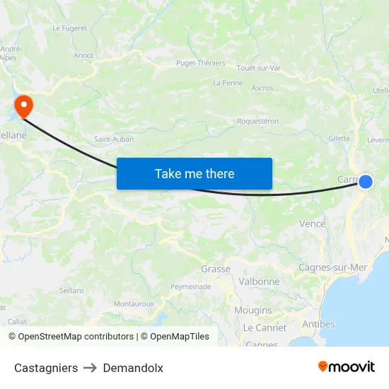 Castagniers to Demandolx map