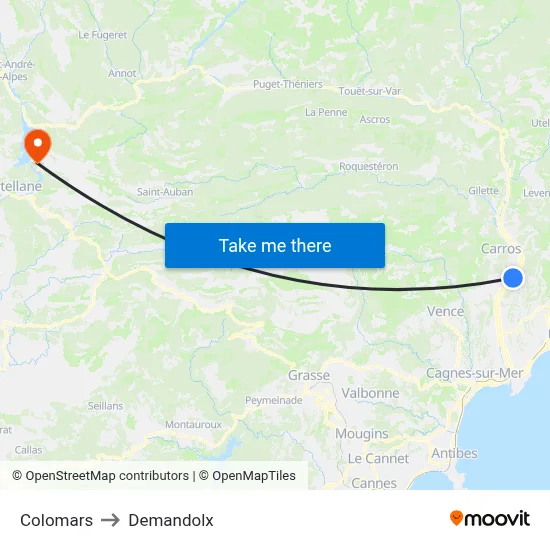 Colomars to Demandolx map