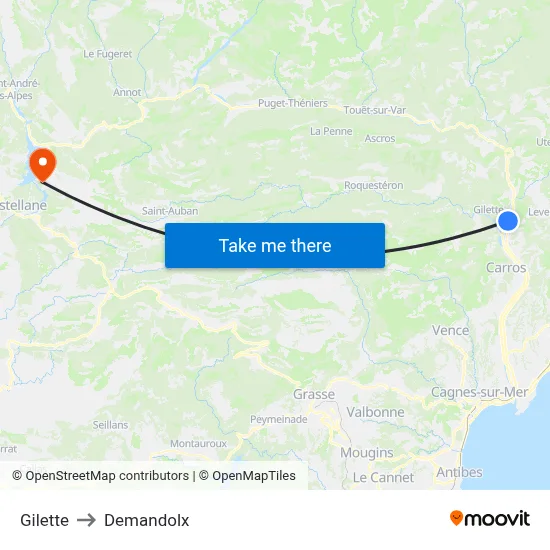 Gilette to Demandolx map