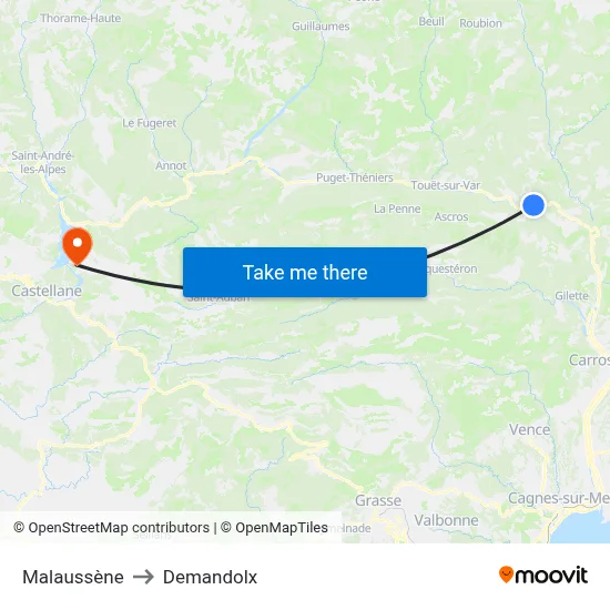 Malaussène to Demandolx map