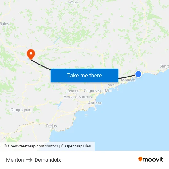 Menton to Demandolx map