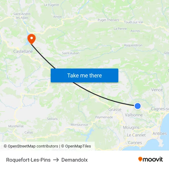 Roquefort-Les-Pins to Demandolx map