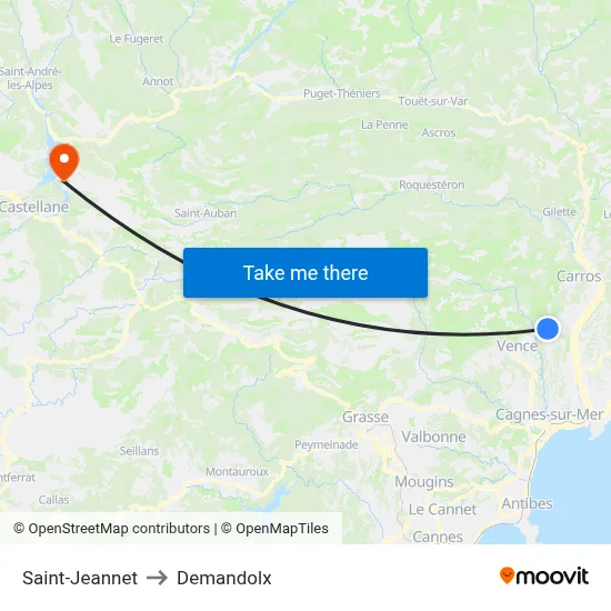 Saint-Jeannet to Demandolx map