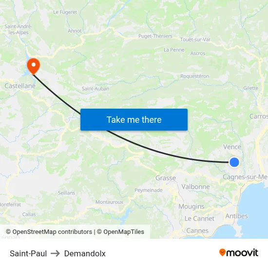 Saint-Paul to Demandolx map
