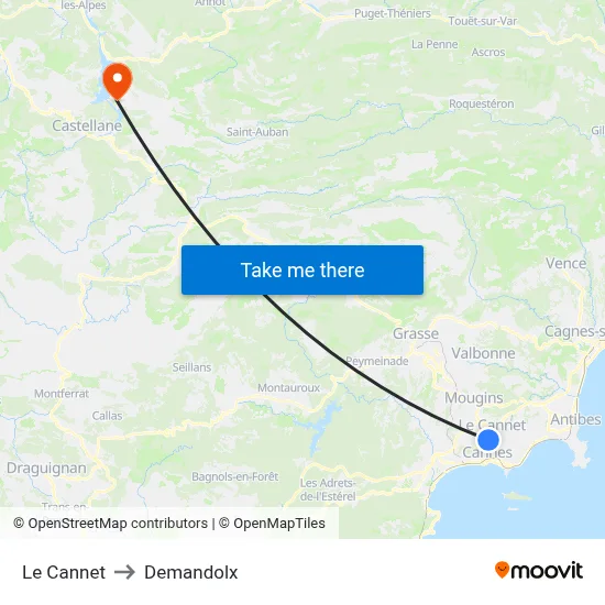 Le Cannet to Demandolx map