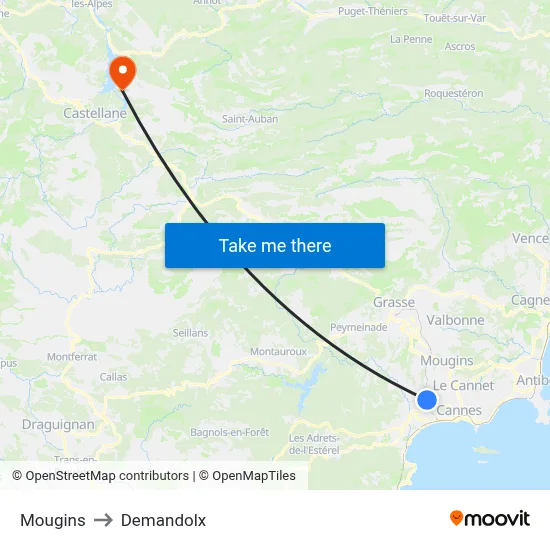 Mougins to Demandolx map