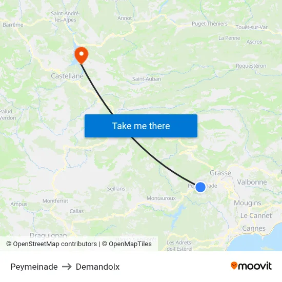 Peymeinade to Demandolx map