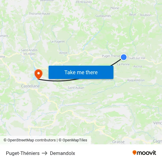 Puget-Théniers to Demandolx map