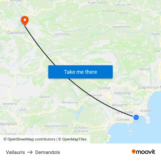 Vallauris to Demandolx map