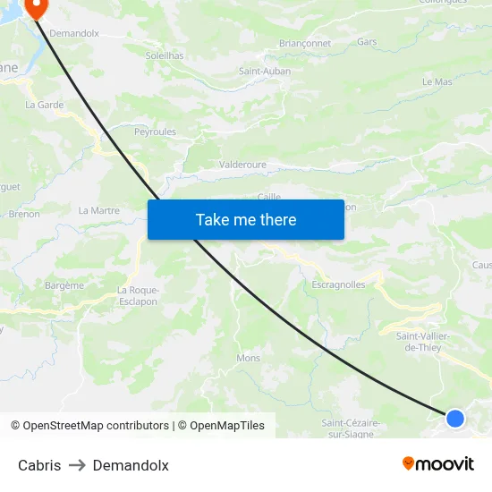 Cabris to Demandolx map
