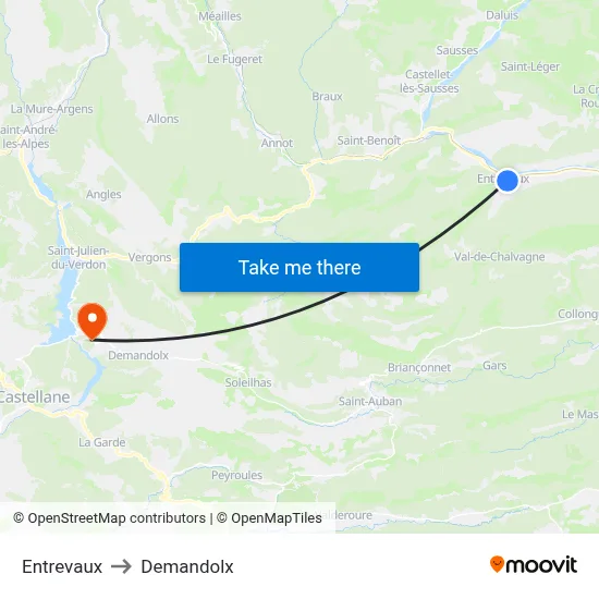Entrevaux to Demandolx map