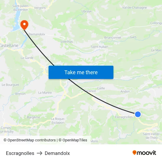 Escragnolles to Demandolx map