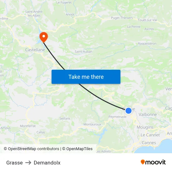 Grasse to Demandolx map