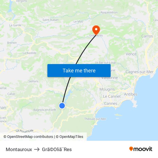 Montauroux to Grã©Oliã¨Res map