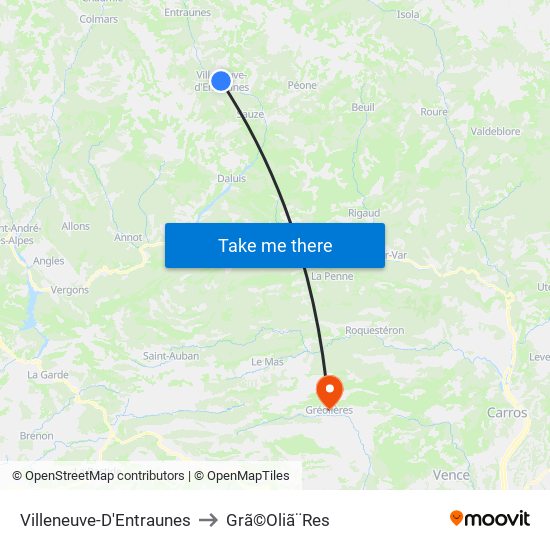 Villeneuve-D'Entraunes to Grã©Oliã¨Res map