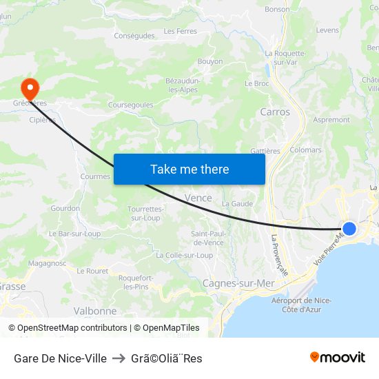 Gare De Nice-Ville to Grã©Oliã¨Res map