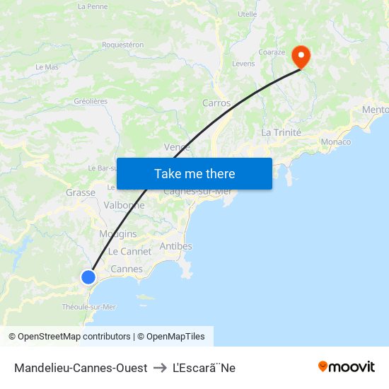 Mandelieu-Cannes-Ouest to L'Escarã¨Ne map