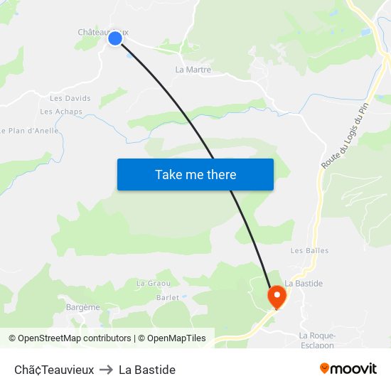 Chã¢Teauvieux to La Bastide map