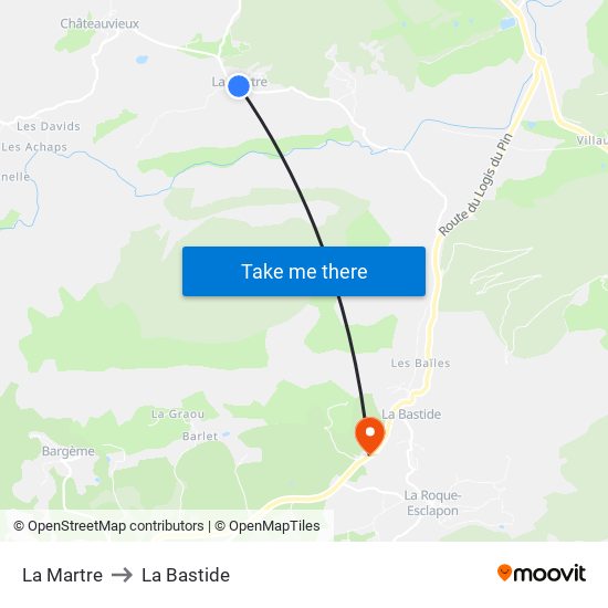 La Martre to La Bastide map