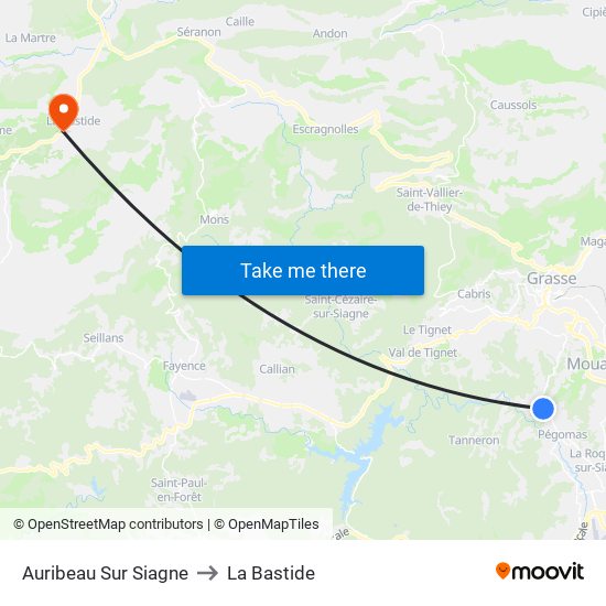 Auribeau Sur Siagne to La Bastide map