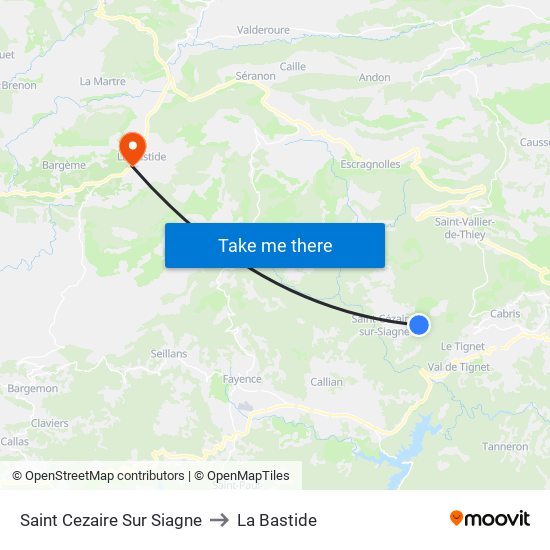 Saint Cezaire Sur Siagne to La Bastide map