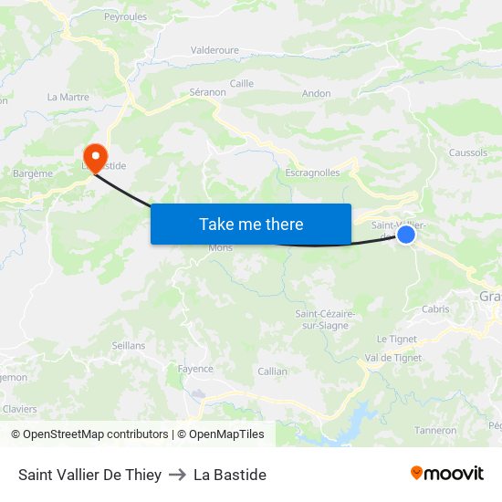 Saint Vallier De Thiey to La Bastide map