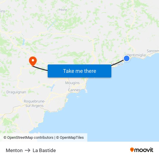 Menton to La Bastide map