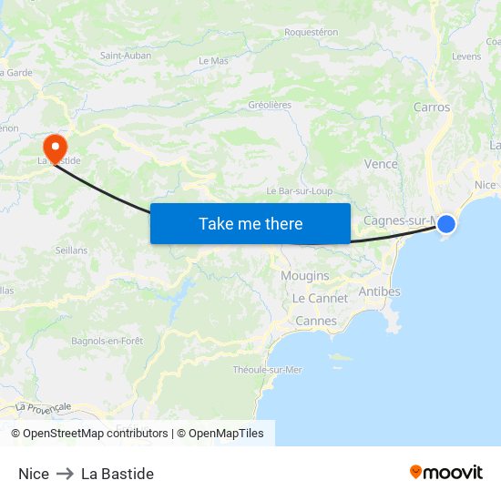 Nice to La Bastide map