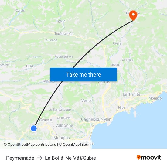 Peymeinade to La Bollã¨Ne-Vã©Subie map